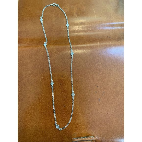 .925 Chain with Crystals Sterling Silver Necklace #delicate #vintage - Picture 3 of 5